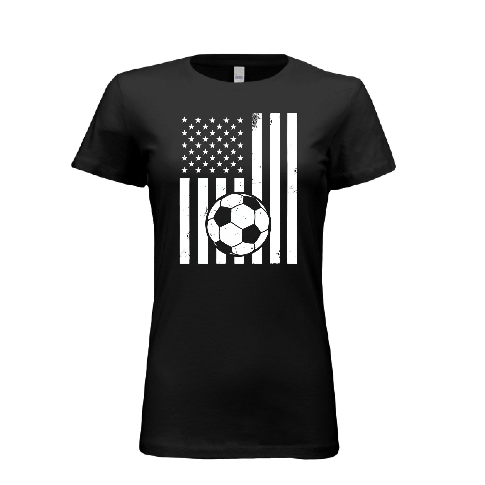 USA Soccer Flag Design - Patriotic Athlete & Soccer Lover T-Shirt for Women BLACK - FRONT