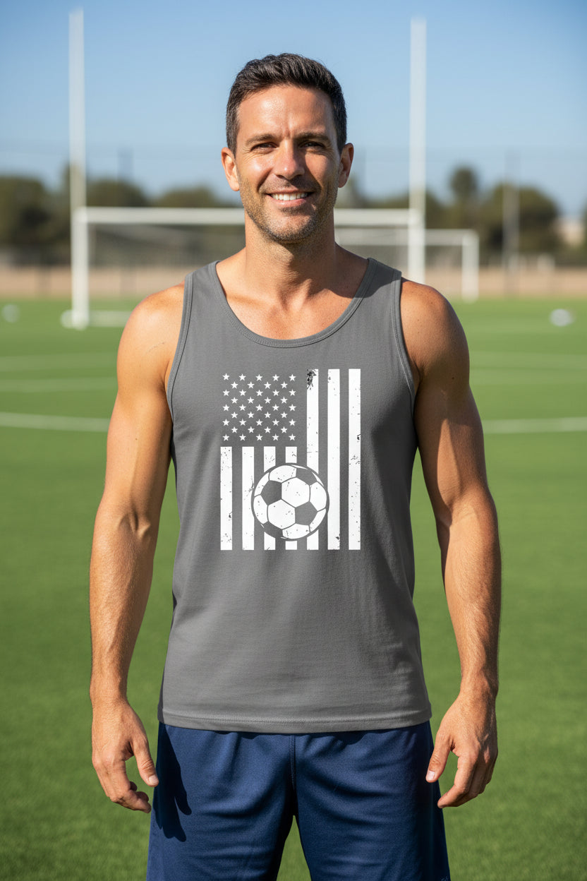 USA Soccer Flag Design - Patriotic Athlete & Soccer Lover Tank Top for Men DARK GREY - FRONT