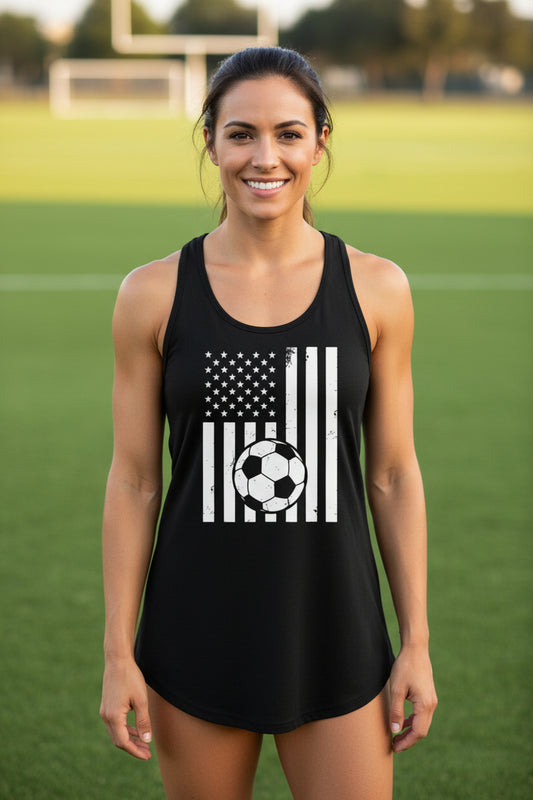 USA Soccer Flag Design - Patriotic Athlete & Soccer Lover Tank Top for Women Black - FRONT