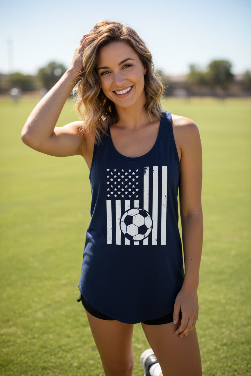 USA Soccer Flag Design - Patriotic Athlete & Soccer Lover Tank Top for Women Midnight Navy - FRONT