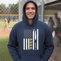 USA Softball Flag Design - Patriotic Athlete & Softball Lover Hoodie for Men NAVY - FRONT