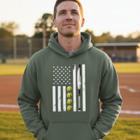USA Softball Flag Design - Patriotic Athlete & Softball Lover Hoodie for Men MILITARY GREEN - FRONT