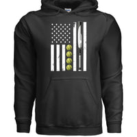 USA Softball Flag Design - Patriotic Athlete & Softball Lover Hoodie for Men BLACK - FRONT