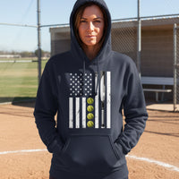 USA Softball Flag Design - Patriotic Athlete & Softball Lover Hoodie for Women NAVY - FRONT