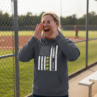 USA Softball Flag Design - Patriotic Athlete & Softball Lover Hoodie for Women DARK HEATHER - FRONT