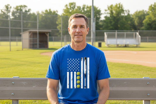 USA Softball Flag Design - Patriotic Athlete & Softball Lover T-Shirt for Men ROYAL - FRONT