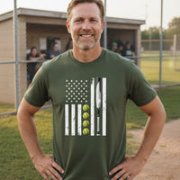 USA Softball Flag Design - Patriotic Athlete & Softball Lover T-Shirt for Men MILITARY GREEN - FRONT