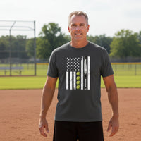 USA Softball Flag Design - Patriotic Athlete & Softball Lover T-Shirt for Men Heavy Metal - FRONT