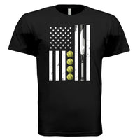 USA Softball Flag Design - Patriotic Athlete & Softball Lover T-Shirt for Men BLACK - FRONT