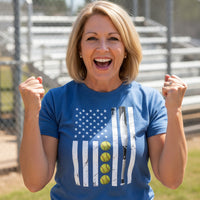 USA Softball Flag Design - Patriotic Athlete & Softball Lover T-Shirt for Women HTHR TRUE ROYAL - FRONT