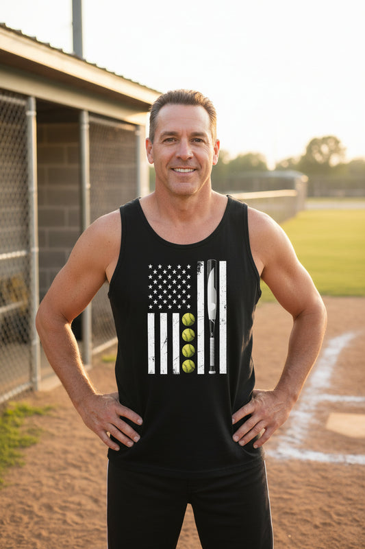 USA Softball Flag Design - Patriotic Athlete & Softball Lover Tank Top for Men BLACK - FRONT