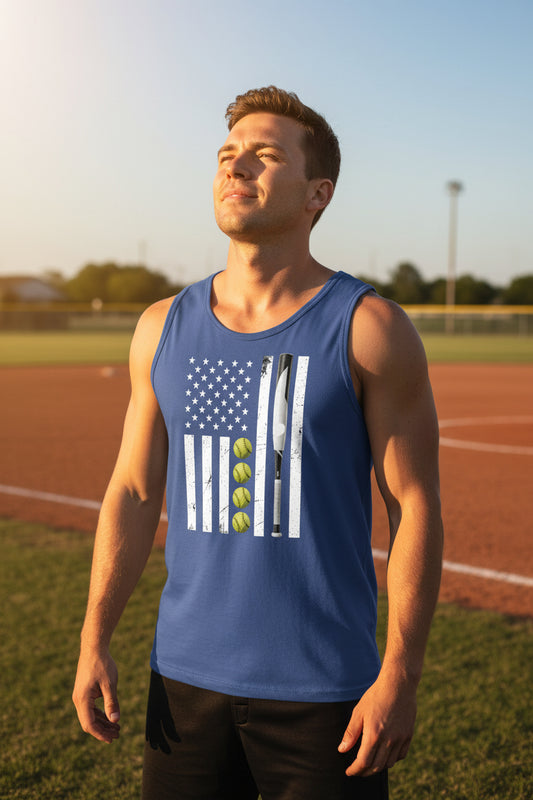  USA Softball Flag Design - Patriotic Athlete & Softball Lover Tank Top for Men TRUE ROYAL - FRONT