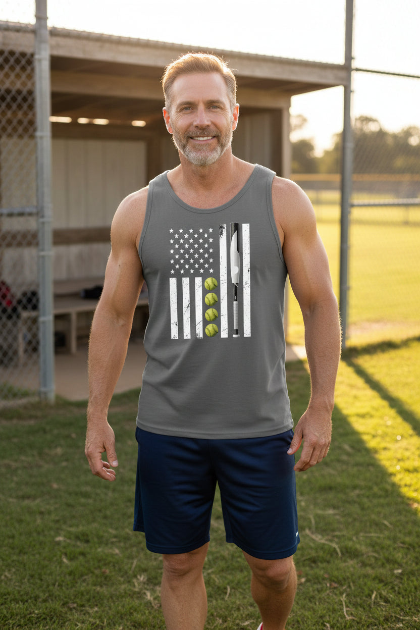 USA Softball Flag Design - Patriotic Athlete & Softball Lover Tank Top for Men DARK GREY - FRONT