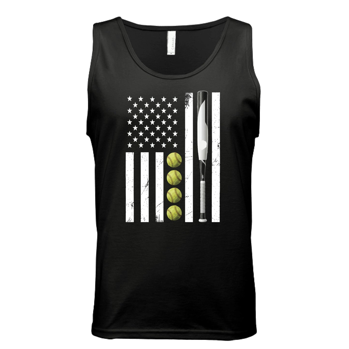 USA Softball Flag Design - Patriotic Athlete & Softball Lover Tank Top for Men BLACK - FRONT