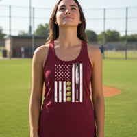 USA Softball Flag Design - Patriotic Athlete & Softball Lover Tank Top for Women Scarlet - FRONT