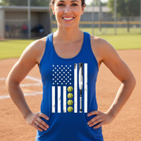 USA Softball Flag Design - Patriotic Athlete & Softball Lover Tank Top for Women Royal - FRONT