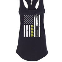 USA Softball Flag Design - Patriotic Athlete & Softball Lover Tank Top for Women Black - FRONT