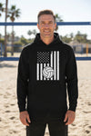 USA Volleyball Flag Design - Patriotic Athlete & Volleyball Lover Hoodie for Men BLACK - FRONT