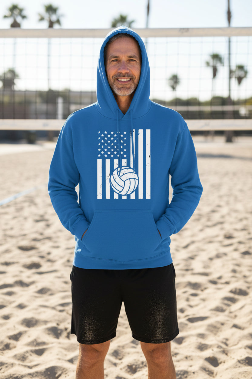 USA Volleyball Flag Design - Patriotic Athlete & Volleyball Lover Hoodie for Men  Royal - FRONT