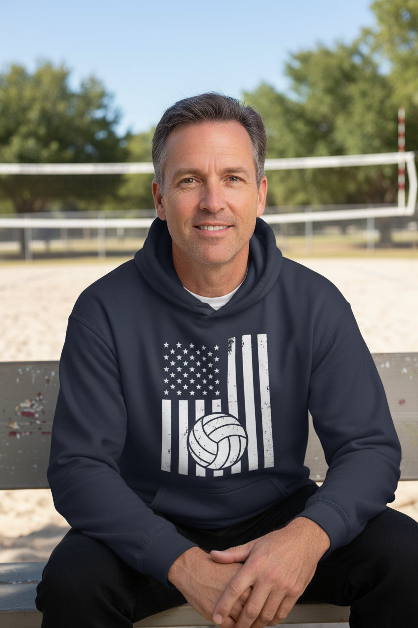 USA Volleyball Flag Design - Patriotic Athlete & Volleyball Lover Hoodie for Men NAVY - FRONT