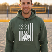 USA Volleyball Flag Design - Patriotic Athlete & Volleyball Lover Hoodie for Men MILITARY GREEN - FRONT