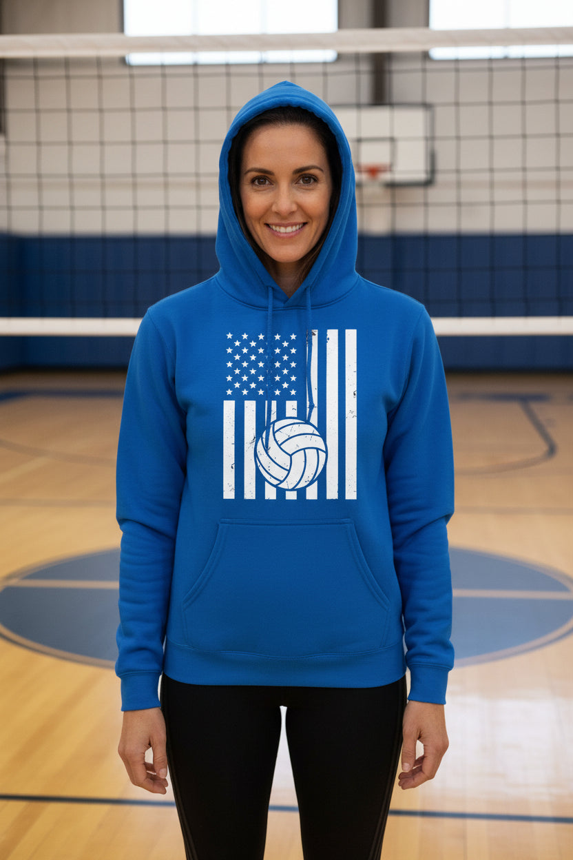 USA Volleyball Flag Design - Patriotic Athlete & Volleyball Lover Ladies Hoodie  Royal - FRONT