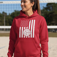 USA Volleyball Flag Design - Patriotic Athlete & Volleyball Lover Ladies Hoodie RED - FRONT