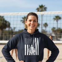 USA Volleyball Flag Design - Patriotic Athlete & Volleyball Lover Ladies Hoodie NAVY - FRONT