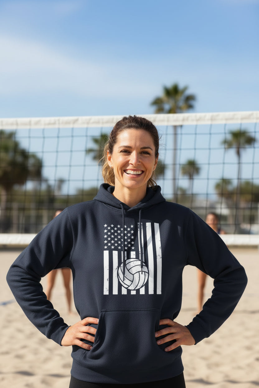 USA Volleyball Flag Design - Patriotic Athlete & Volleyball Lover Ladies Hoodie NAVY - FRONT