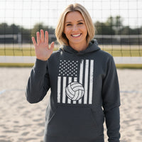 USA Volleyball Flag Design - Patriotic Athlete & Volleyball Lover Ladies Hoodie DARK HEATHER - FRONT