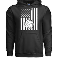 USA Volleyball Flag Design - Patriotic Athlete & Volleyball Lover Ladies Hoodie BLACK - FRONT