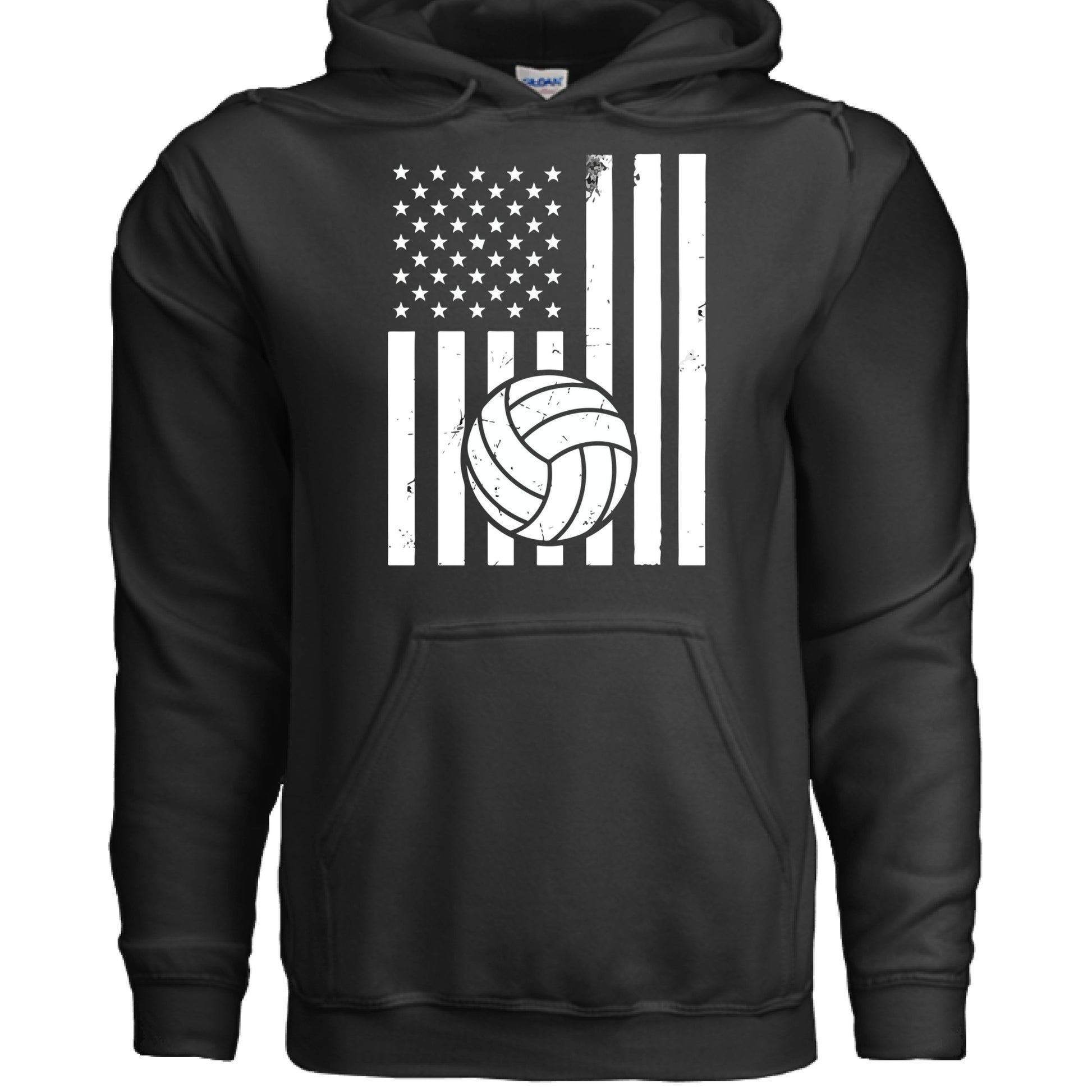 USA Volleyball Flag Design - Patriotic Athlete & Volleyball Lover Ladies Hoodie BLACK - FRONT