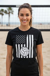 USA Volleyball Flag Design - Patriotic Athlete & Volleyball Lover Ladies T-Shirt BLACK - FRONT