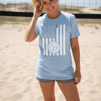 USA Volleyball Flag Design - Patriotic Athlete & Volleyball Lover Ladies T-Shirt BABY BLUE - FRONT