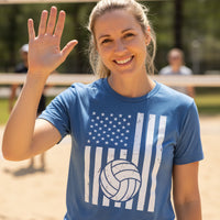 USA Volleyball Flag Design - Patriotic Athlete & Volleyball Lover Ladies T-Shirt HTHR TRUE ROYAL - FRONT
