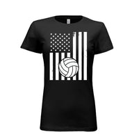 USA Volleyball Flag Design - Patriotic Athlete & Volleyball Lover Ladies T-Shirt BLACK - FRONT