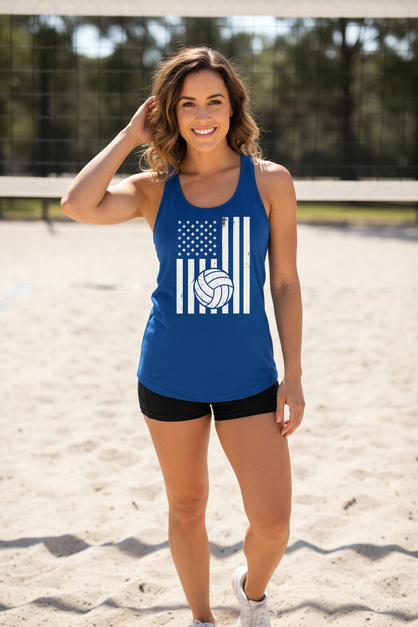 USA Volleyball Flag Design - Patriotic Athlete & Volleyball Lover Ladies Tank Top Royal - FRONT