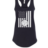 USA Volleyball Flag Design - Patriotic Athlete & Volleyball Lover Ladies Tank Top BLACK - FRONT