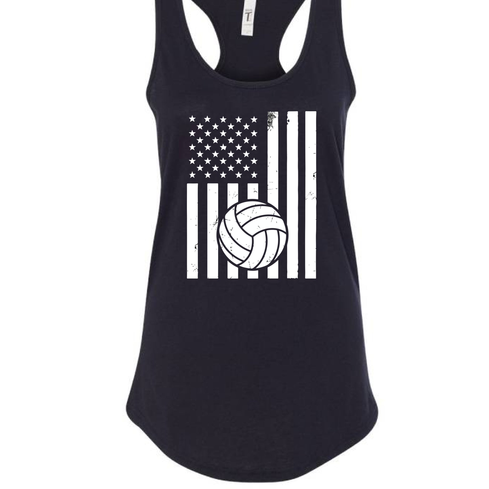 USA Volleyball Flag Design - Patriotic Athlete & Volleyball Lover Ladies Tank Top BLACK - FRONT