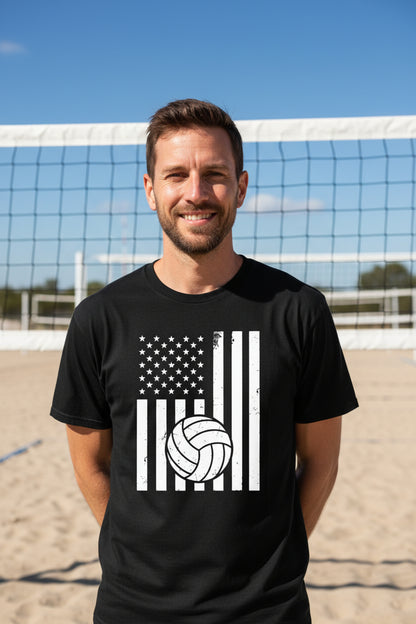USA Volleyball Flag Design - Patriotic Athlete & Volleyball Lover T-Shirt for Men BLACK - FRONT