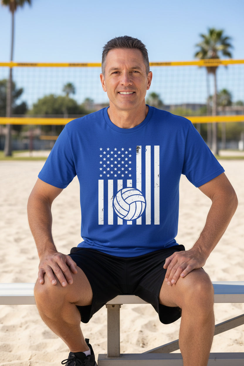 USA Volleyball Flag Design - Patriotic Athlete & Volleyball Lover T-Shirt for Men ROYAL - FRONT