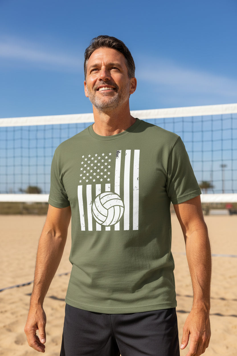 USA Volleyball Flag Design - Patriotic Athlete & Volleyball Lover T-Shirt for Men MILITARY GREEN - FRONT