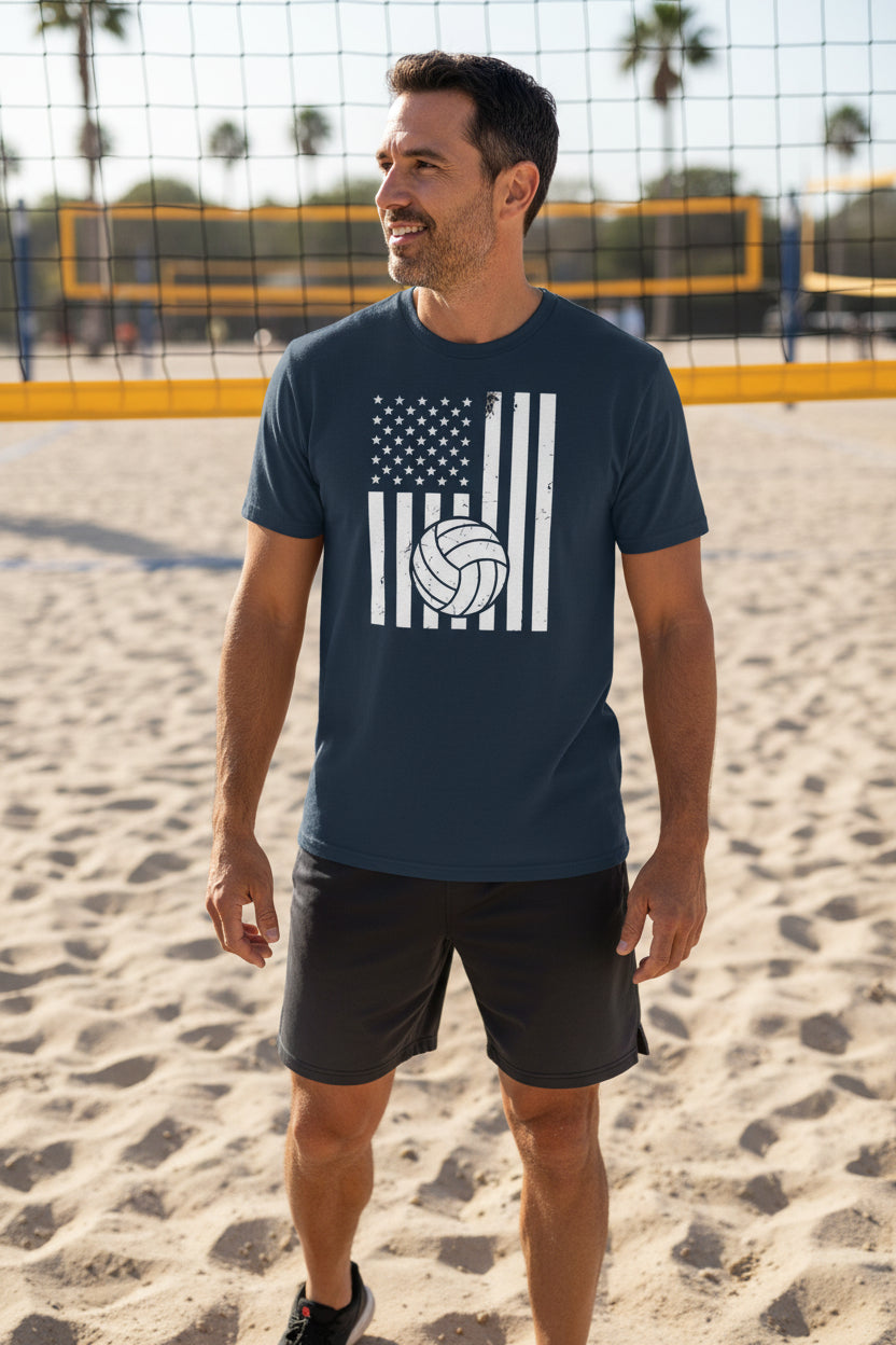 USA Volleyball Flag Design - Patriotic Athlete & Volleyball Lover T-Shirt for Men MIDNIGHT NAVY - FRONT