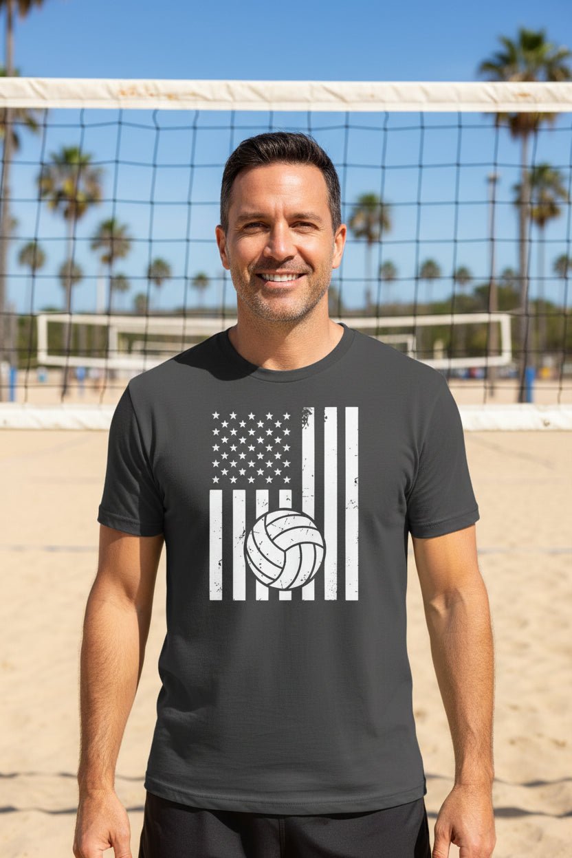 USA Volleyball Flag Design - Patriotic Athlete & Volleyball Lover T-Shirt for Men Heavy Metal - FRONT