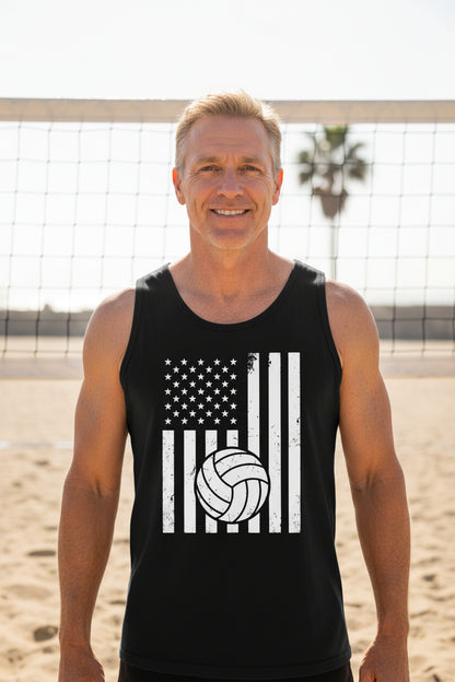 USA Volleyball Flag Design - Patriotic Athlete & Volleyball Lover Tank Top for Men BLACK - FRONT