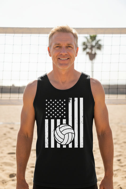 USA Volleyball Flag Design - Patriotic Athlete & Volleyball Lover Tank Top for Men BLACK - FRONT