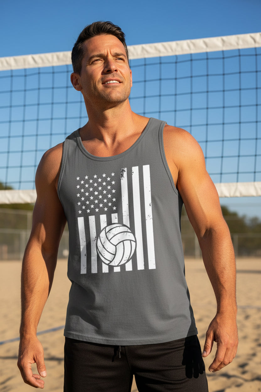 USA Volleyball Flag Design - Patriotic Athlete & Volleyball Lover Tank Top for Men DARK GREY - FRONT