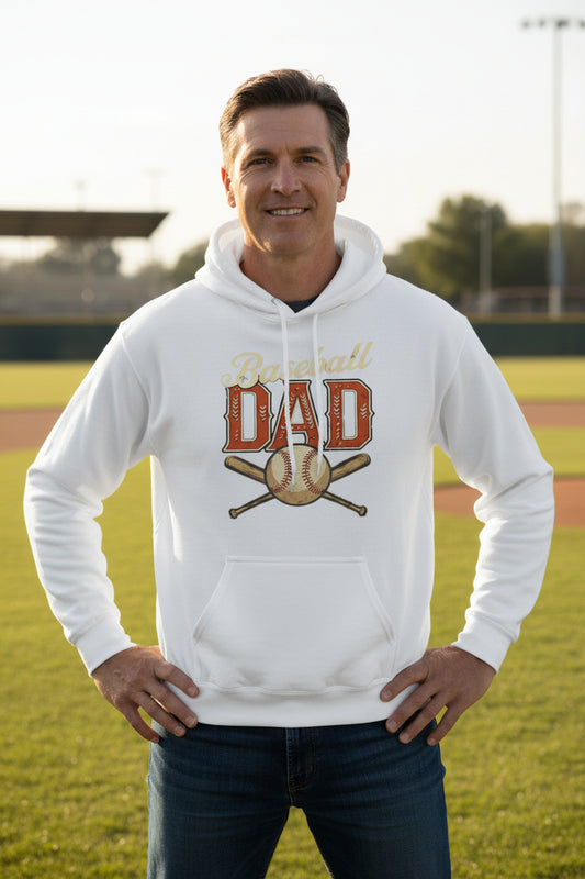 Vintage Baseball Dad Hoodie – Retro Sports Fan Pride Design WHITE - FRONT