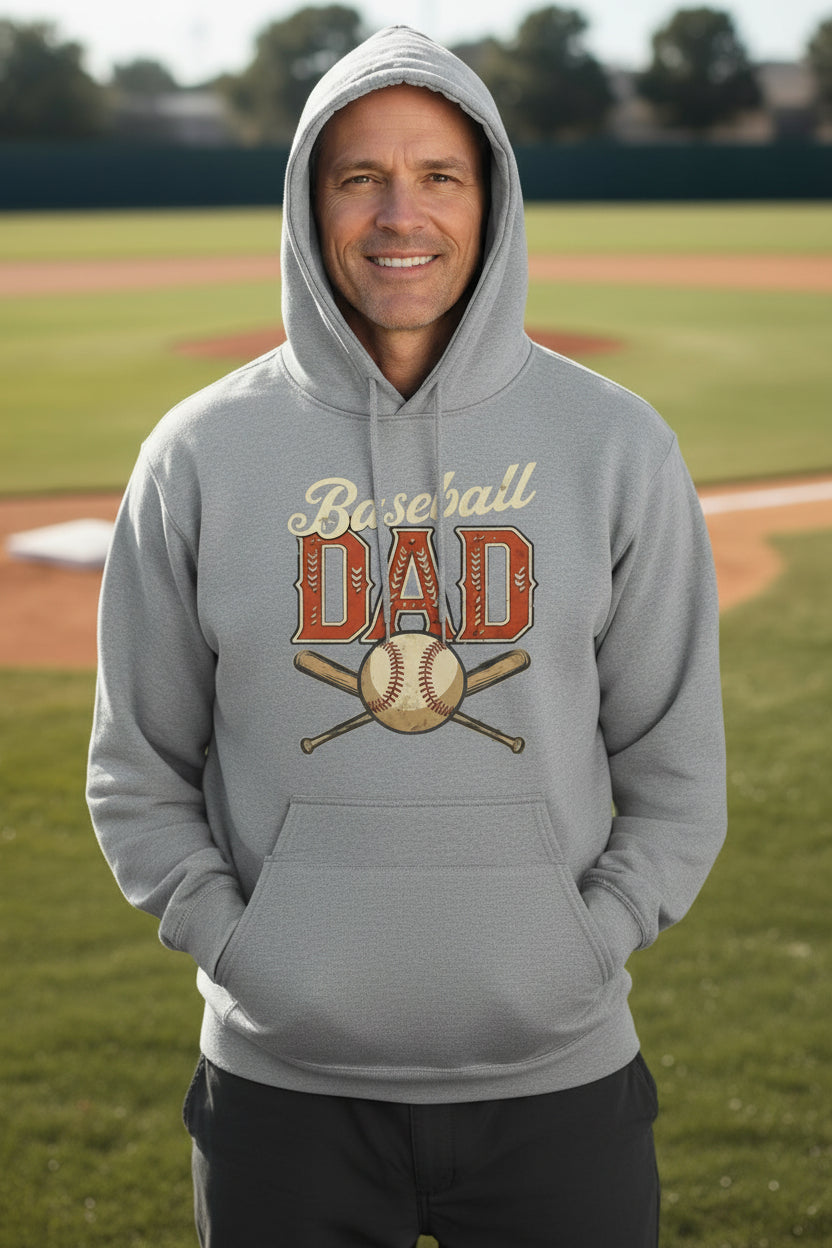 Vintage Baseball Dad Hoodie – Retro Sports Fan Pride Design SPORT GREY - FRONT