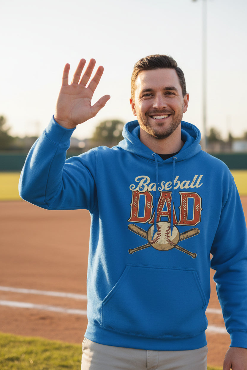 Vintage Baseball Dad Hoodie – Retro Sports Fan Pride Design Royal - FRONT
